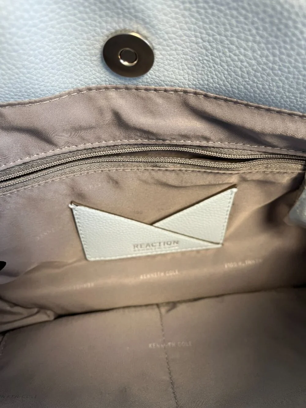 Kenneth Cole Reaction Light Blue Double Zip Shoulder Tote Handbag Faux Leather